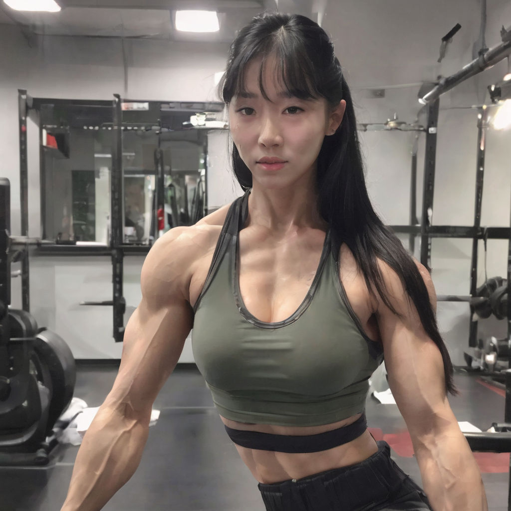 a Korean female singer who is doing weight training.