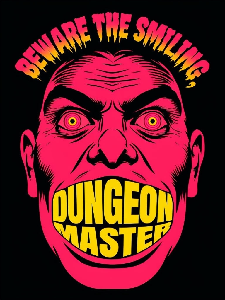 Beware the Smiling Dungeon Master Neon Horror Poster