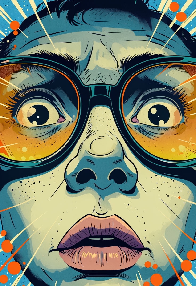 Intense Shock Comic Style Close-Up Illustration Art
