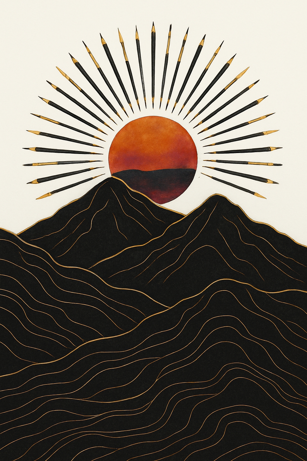 Minimalist Geometric Sun and Mountains Art Poster