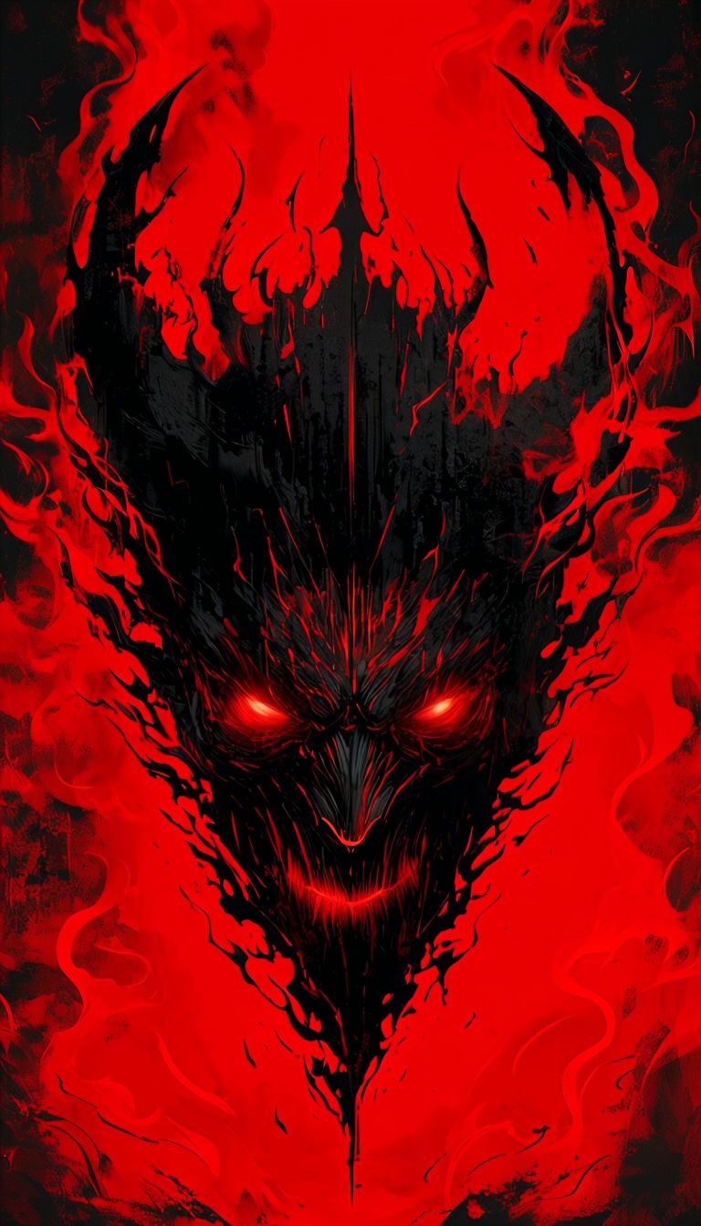 Eerie Demonic Face with Glowing Eyes Dark Art Mobile Wallpaper
