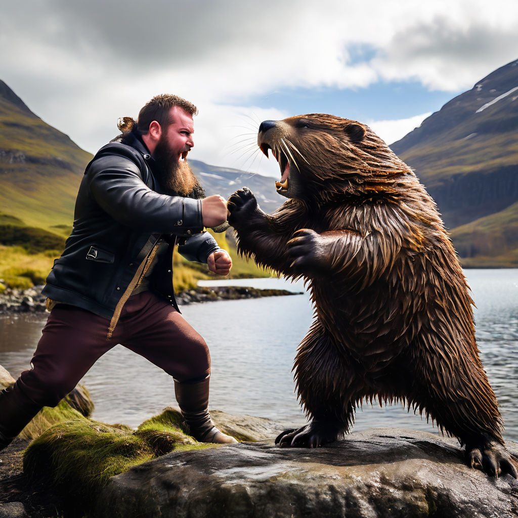 An insanely well built man punching a beaver on the isle of... by ...