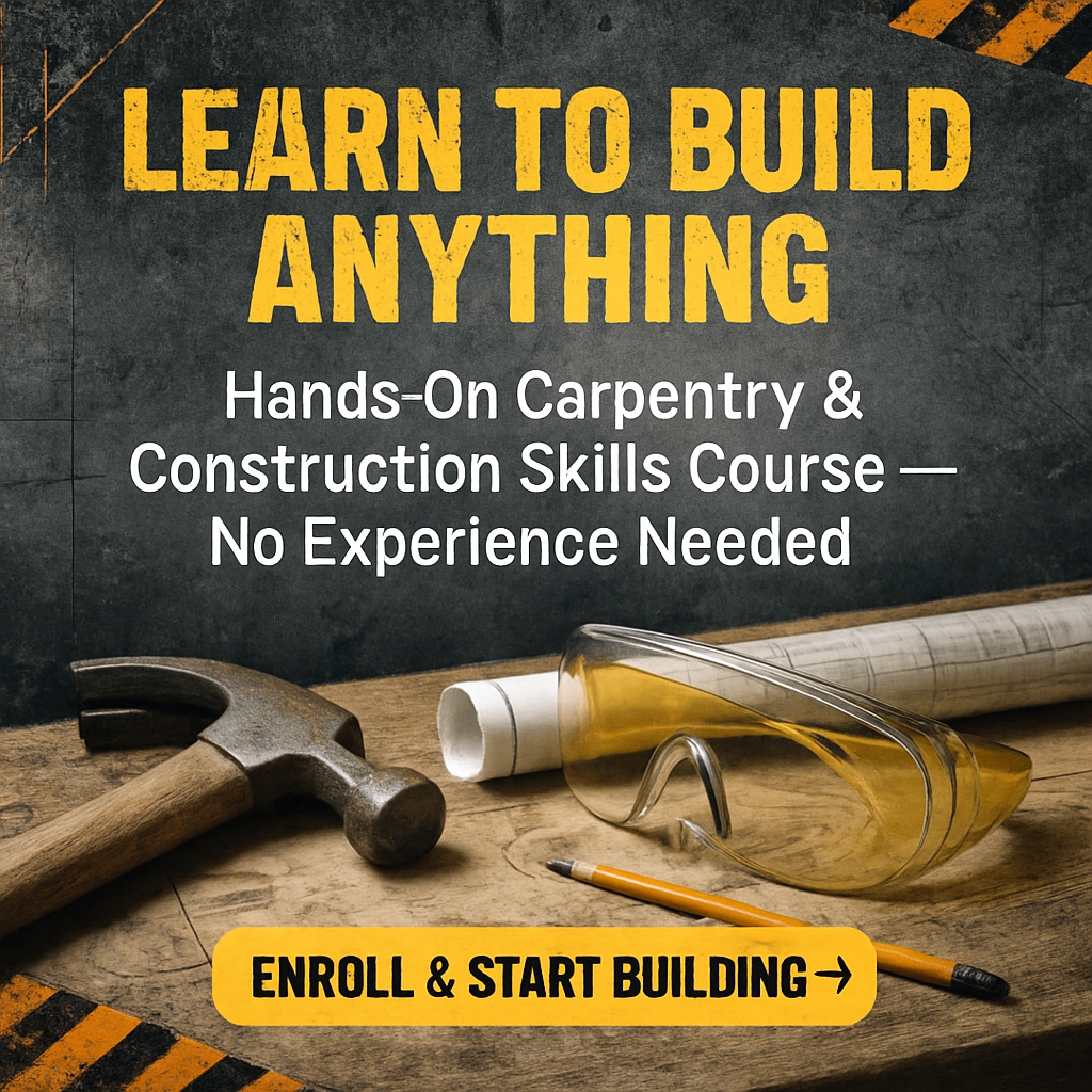 Hands-On Carpentry Skills Course Promotion with Bold Industrial Design Ads