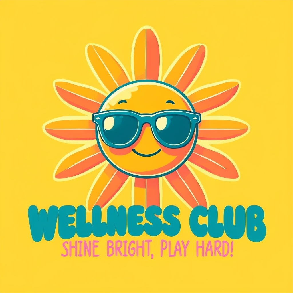 Cheerful Cartoon Sun Wellness Club Logo Design