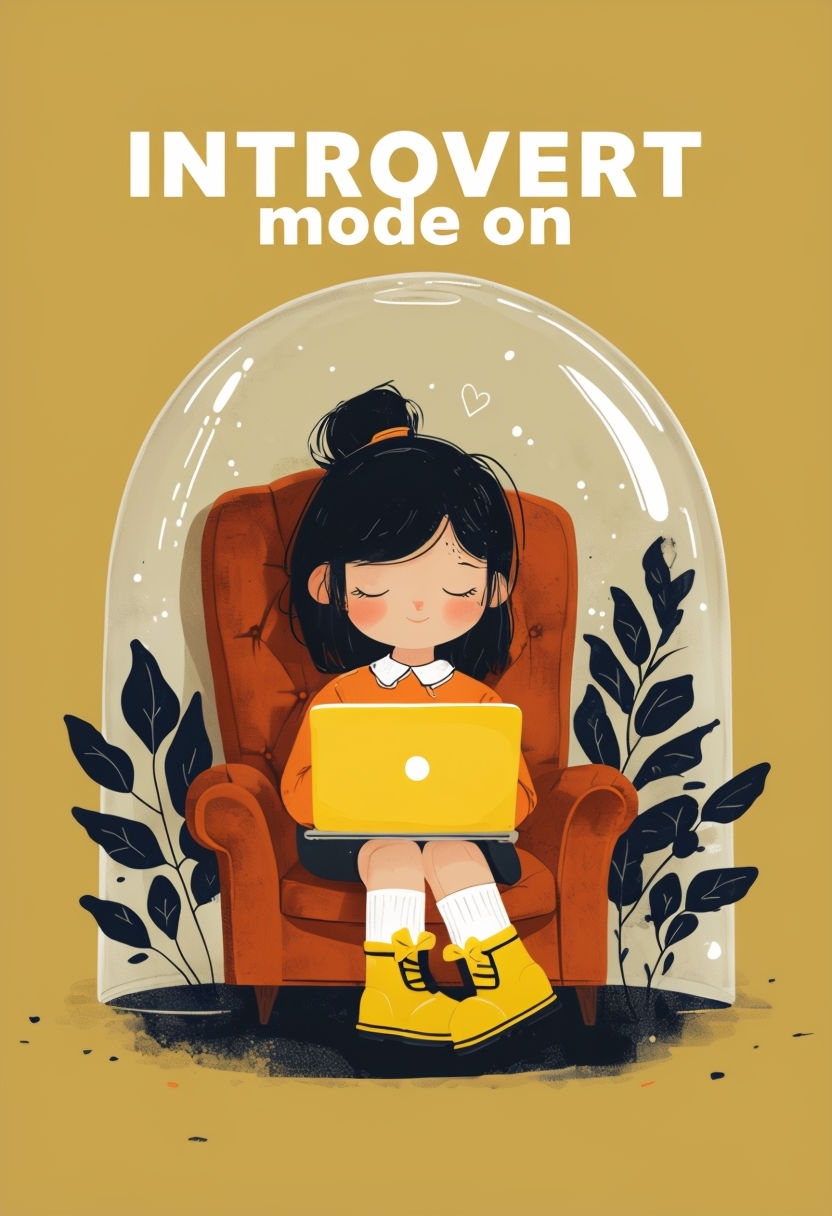 Cozy Introvert Girl in Glass Dome with Laptop Poster