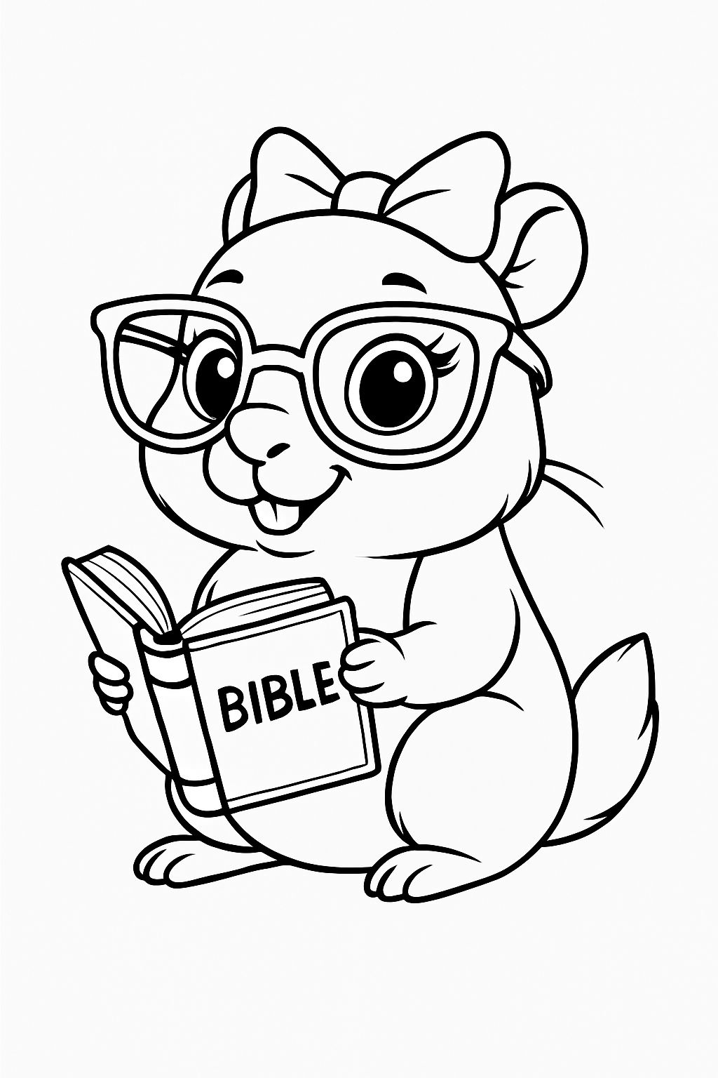 Whimsical Guinea Pig Reading Bible Coloring Page