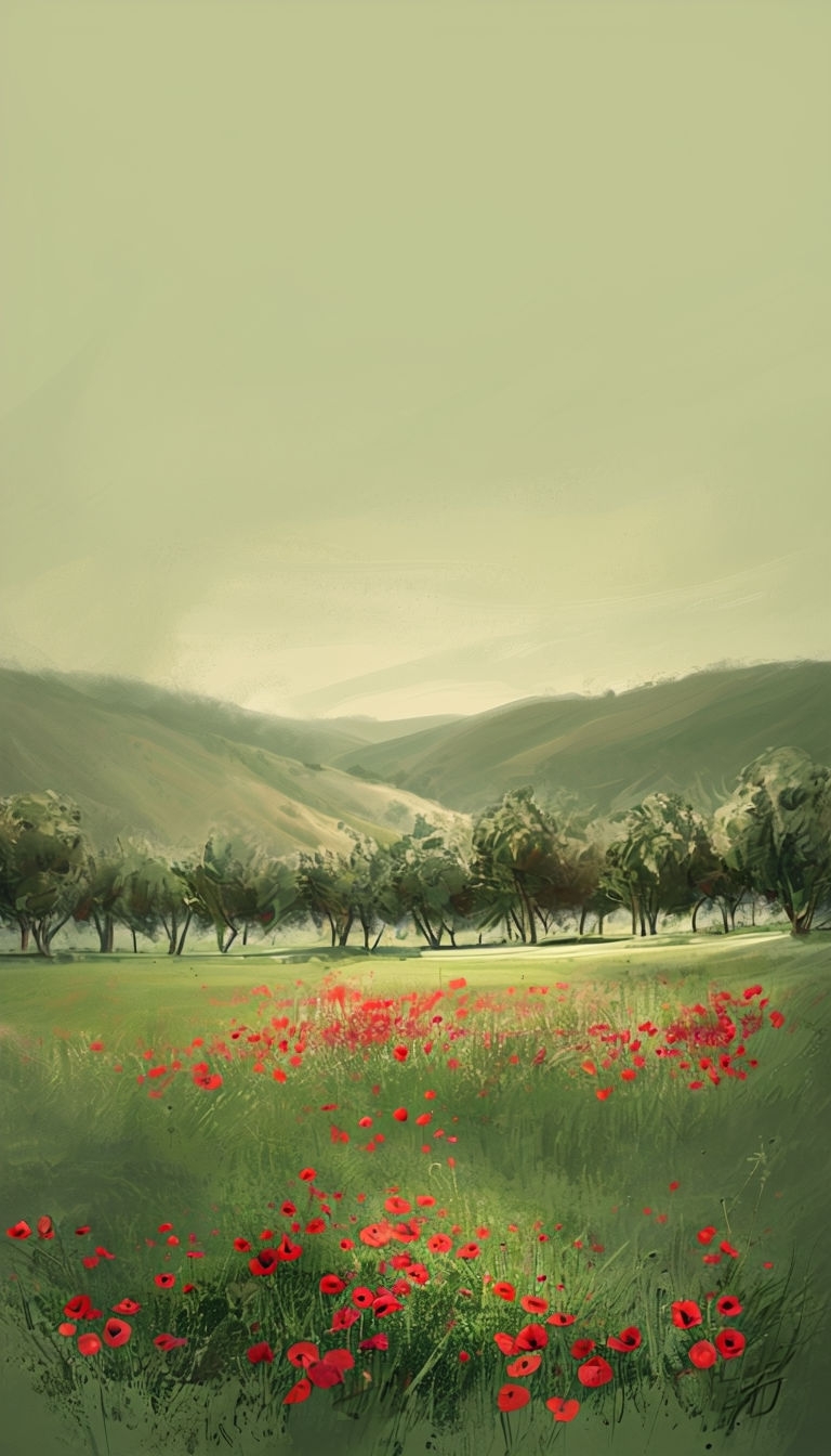Serene Green Meadow with Red Poppies Landscape Phone Case Cover