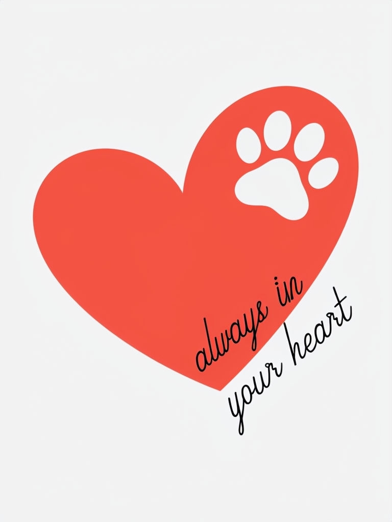 Vibrant Red Heart with Paw Print Sentiment Card Design