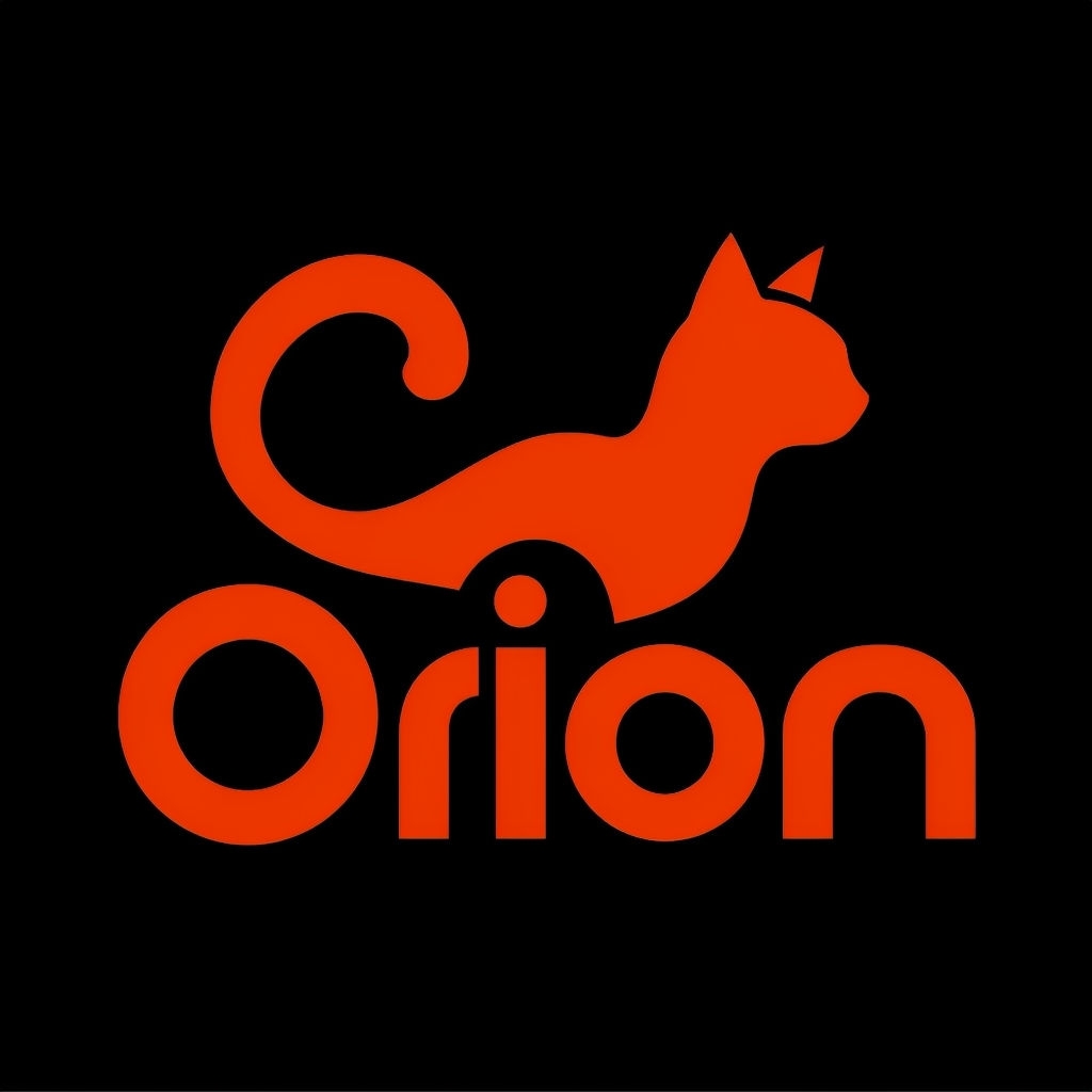 Minimalist Orion Cat Logo Design on Black Background for Logo