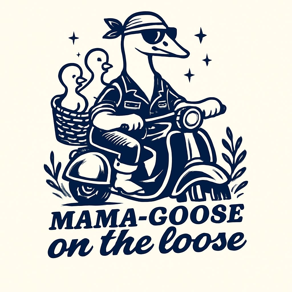 Playful Mama Goose on the Loose Scooter Adventure T-Shirt