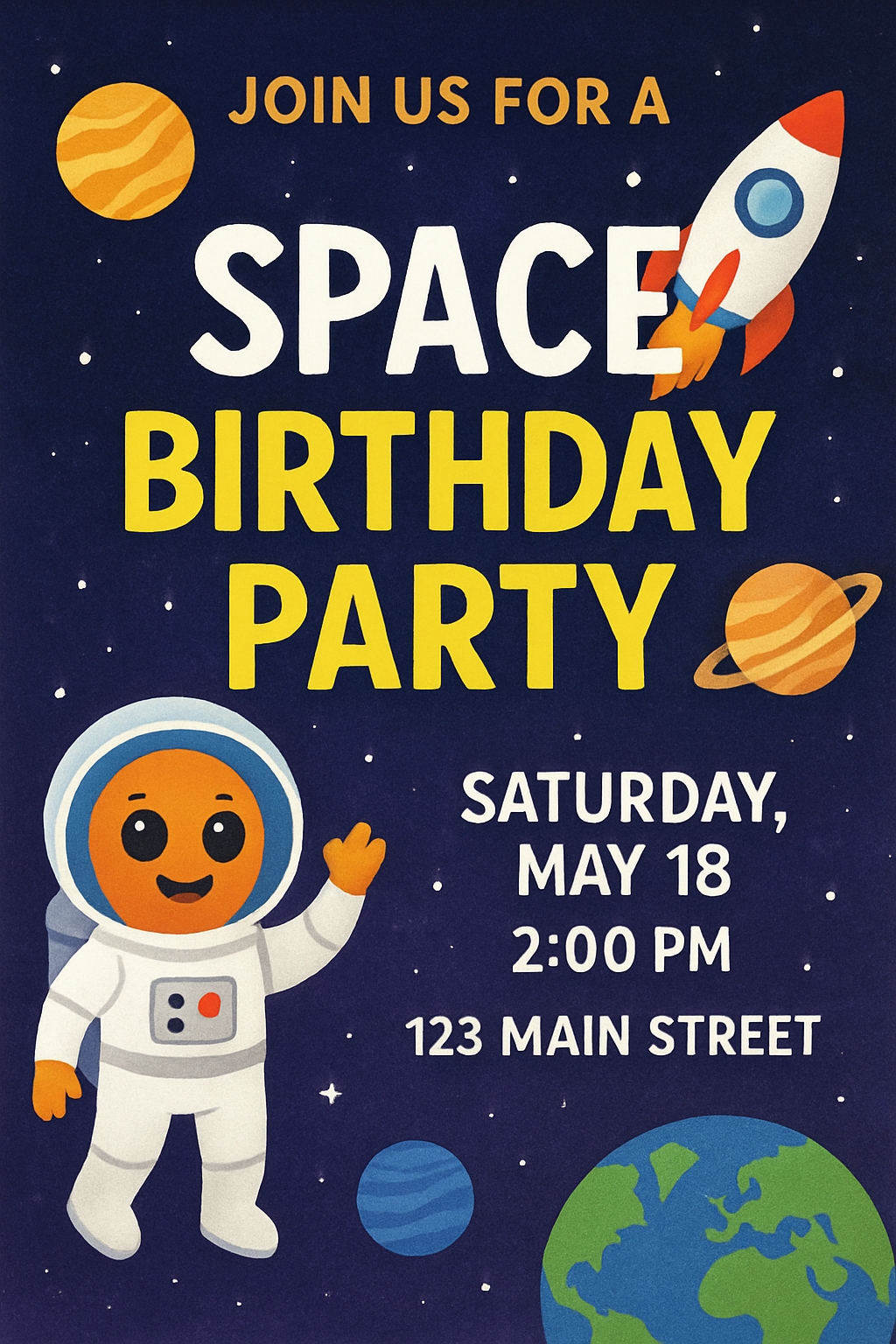 Vibrant Space-Themed Birthday Party Invitation Poster Design Cards & Invites