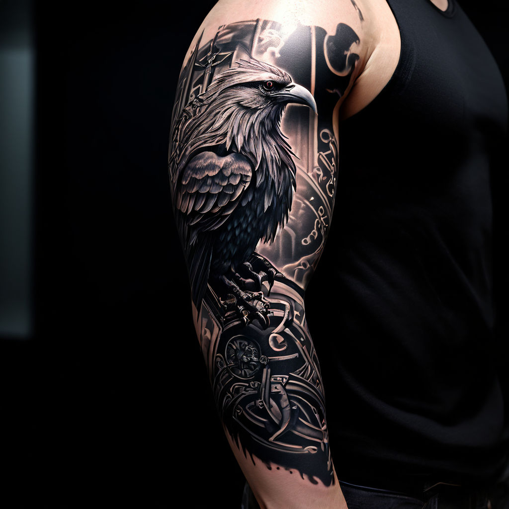 Raven arm piece #tattoo... - Bad Inkfluence Tattoos | Facebook