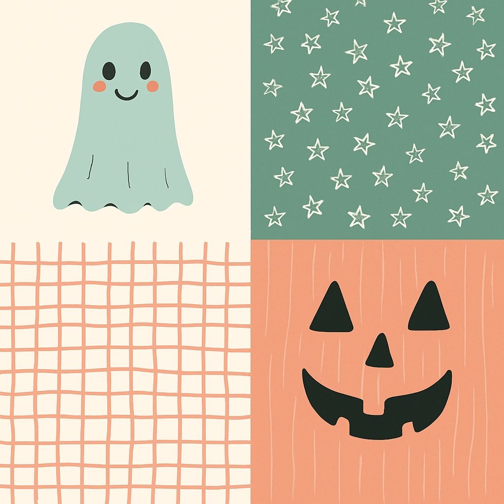 Playful Cartoon Halloween Ghosts and Pumpkin Pattern Design Seamless Patterns