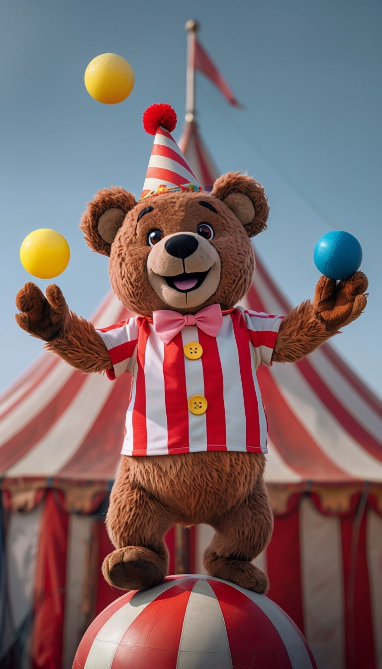 Joyful Teddy Bear Circus Performer Illustration Art