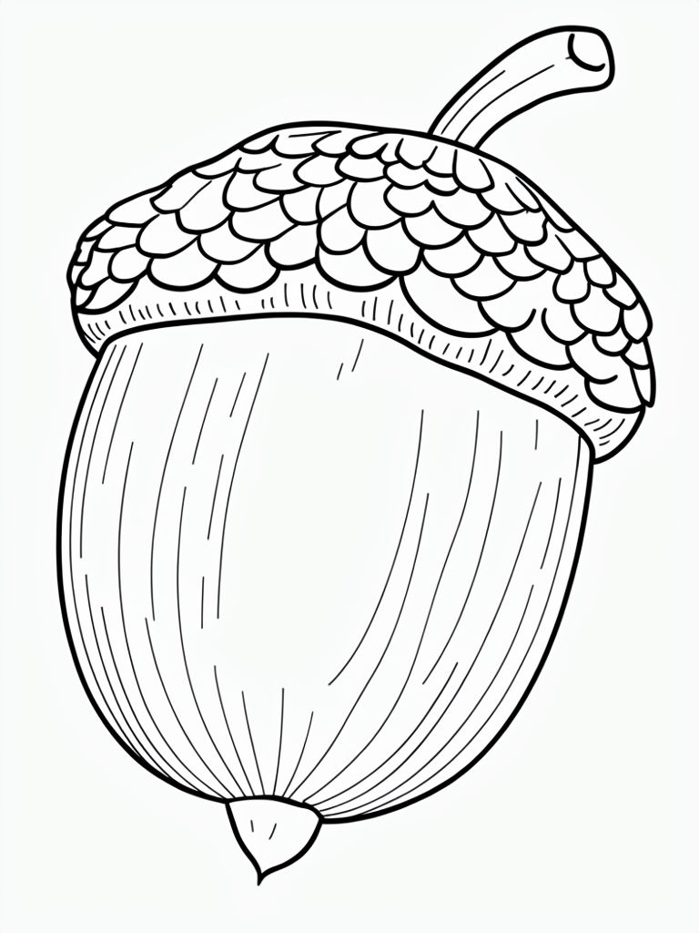Detailed Black and White Acorn Illustration for Easy Coloring Page