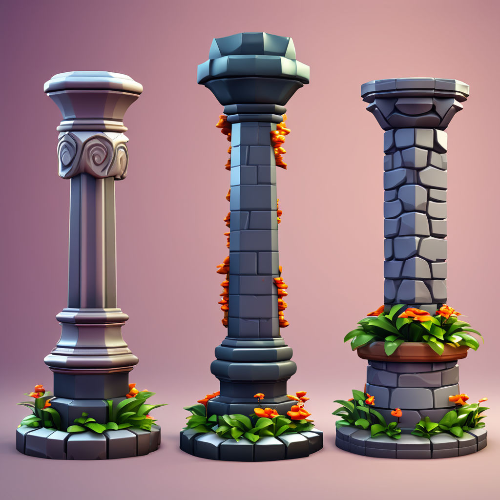 Stylized cartoon 3d assets of brick pillars by Giorgio Viola - Playground