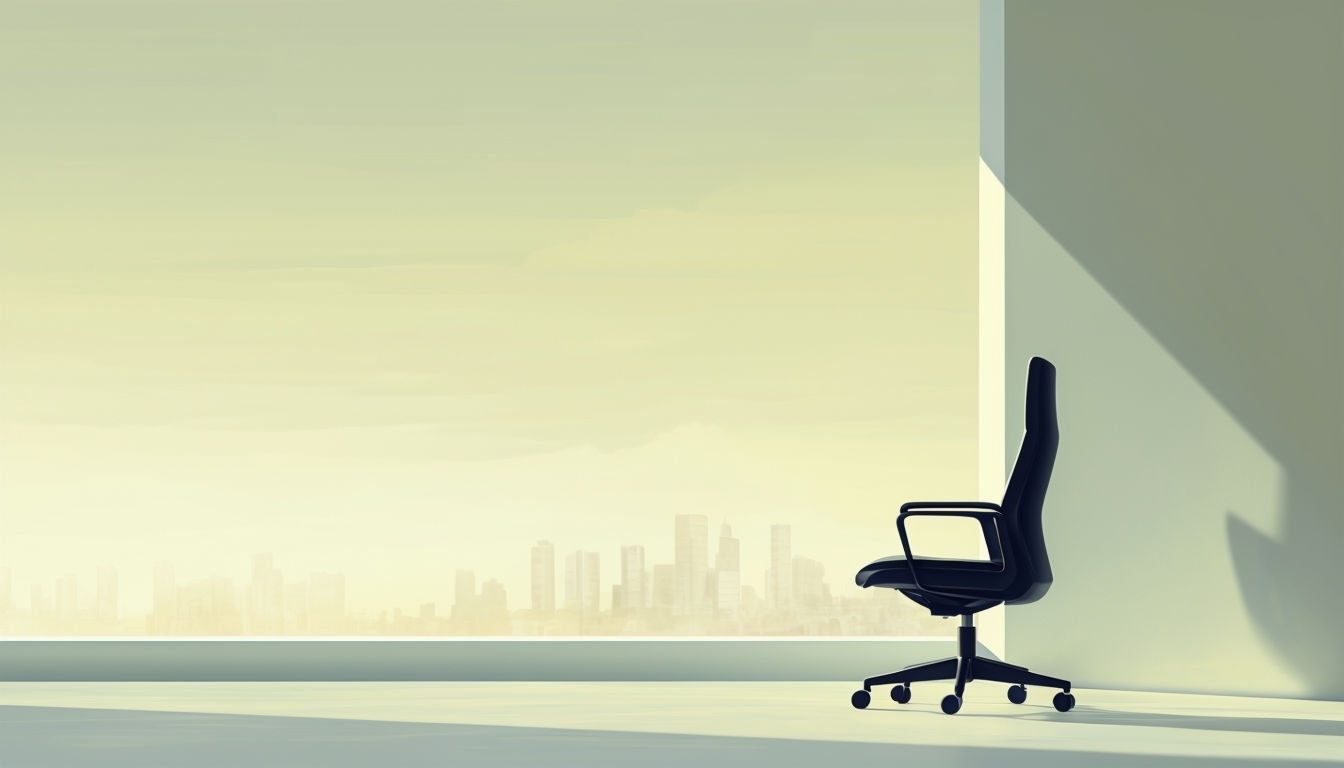 Minimalist Office Space With Black Chair and City Silhouettes Virtual Backgrounds