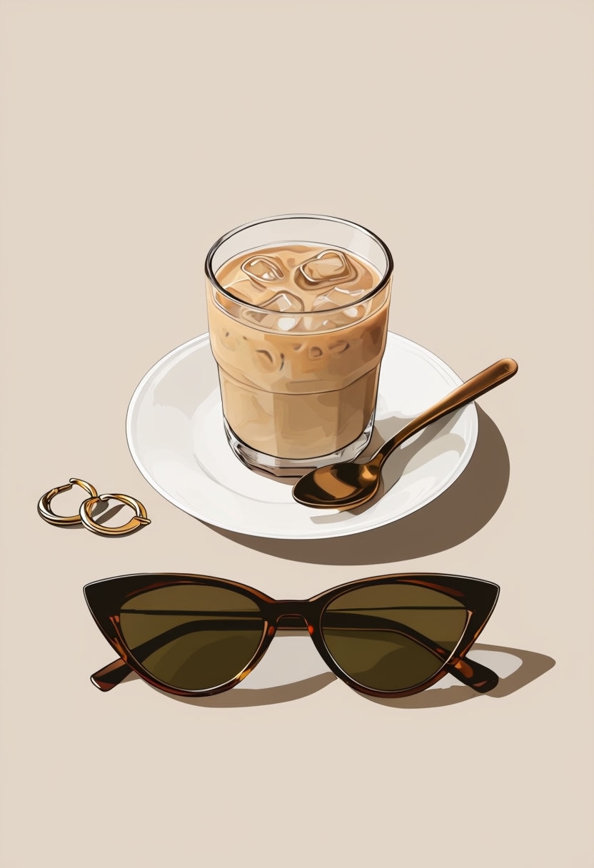 Stylish Minimalist Coffee and Accessories Digital Illustration Poster