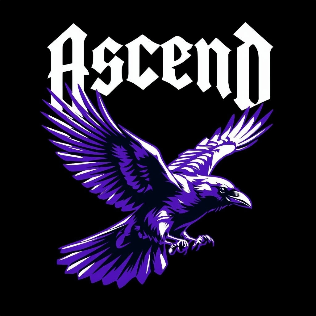 Stylized Purple Raven in Flight with Ascend Text T-Shirt