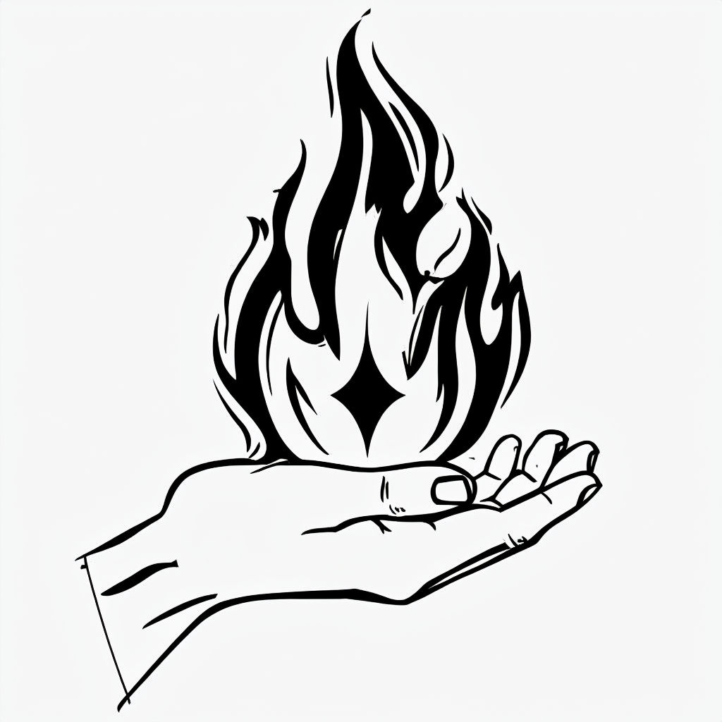 Minimalist Black Line Drawing of Hand Holding Flame Poster