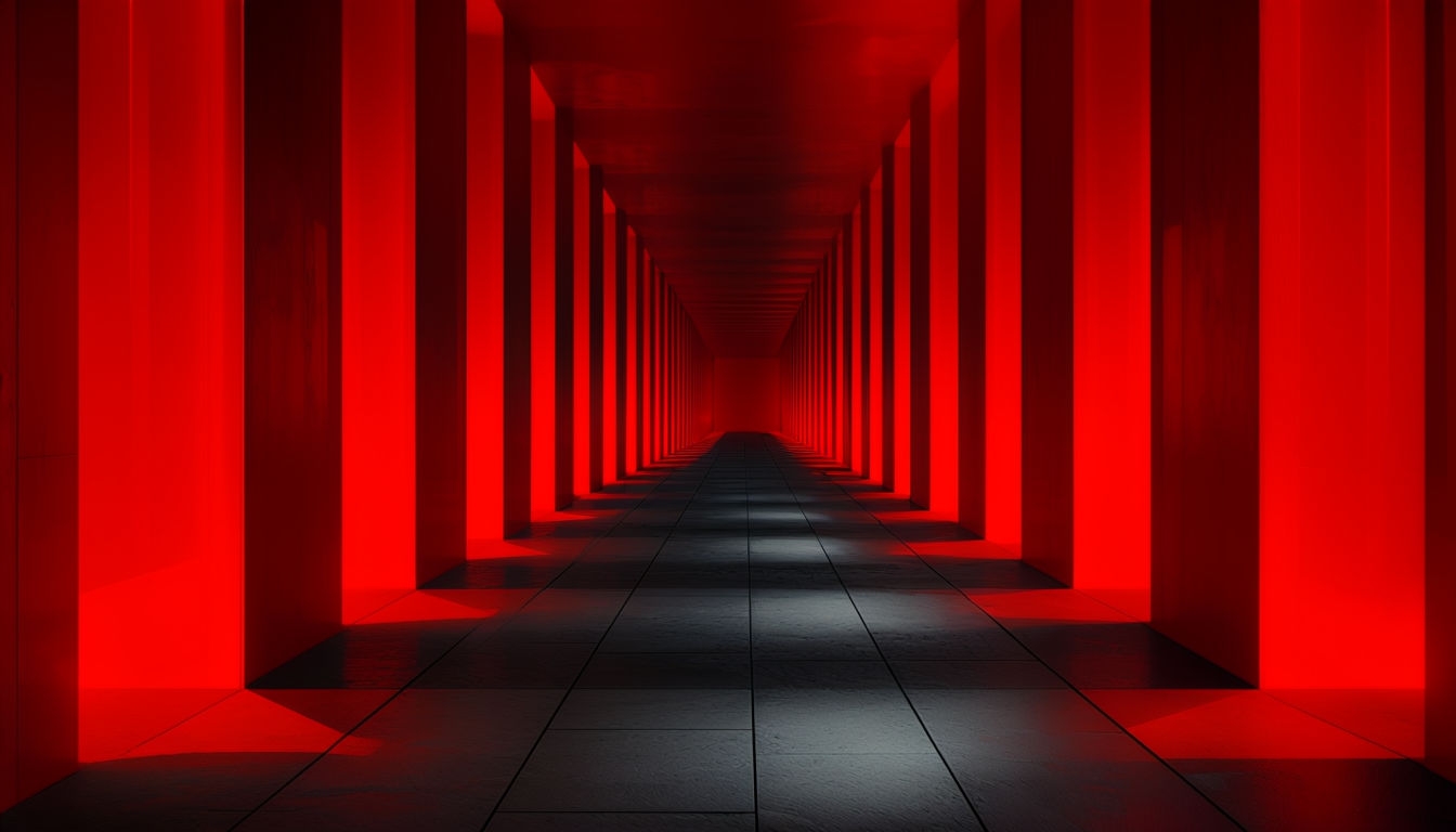 Minimalist Red Column Corridor Digital Artwork Background Virtual Backgrounds