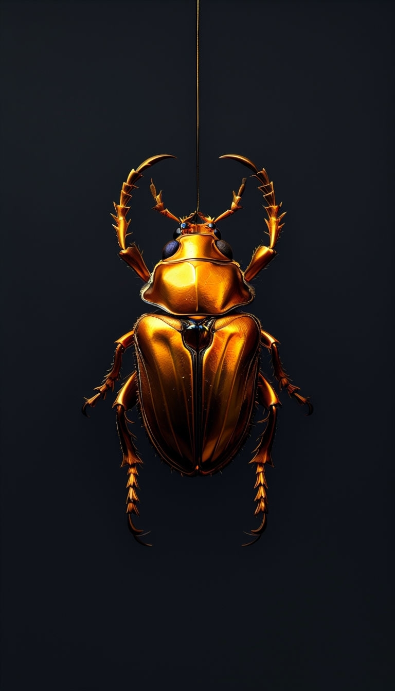 Golden Scarab Beetle Digital Illustration on Matte Black Background Phone Case Cover