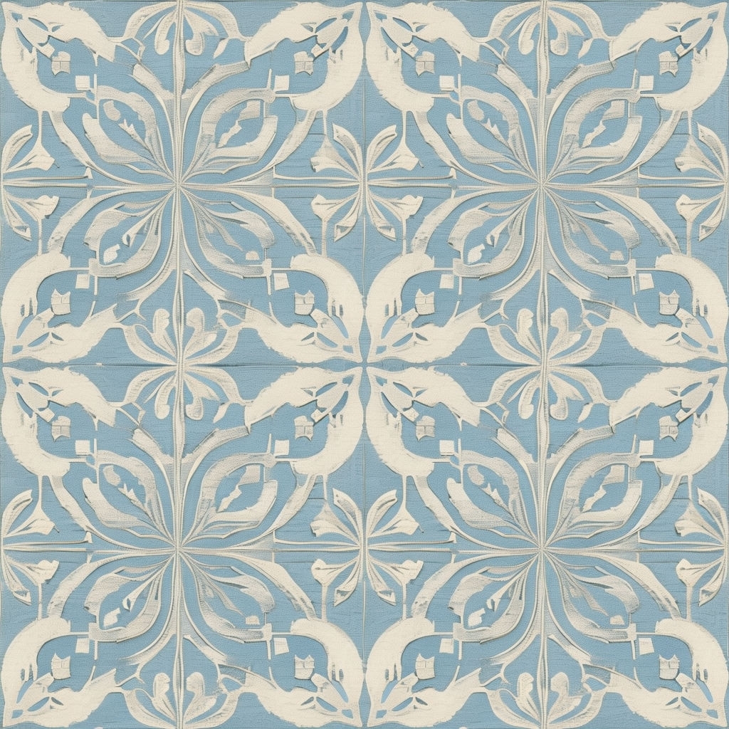 Intricate Geometric Seamless Pattern in Sky Blue and Beige