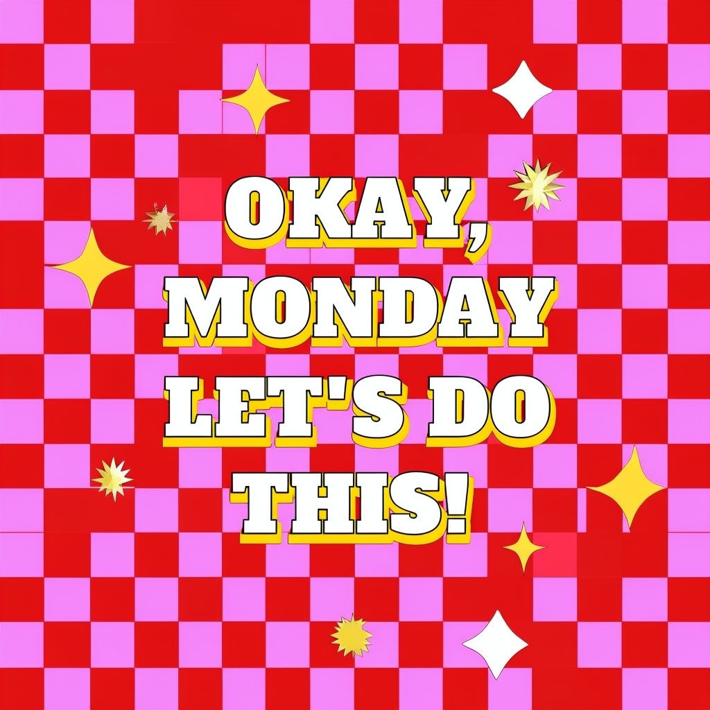 Vibrant Motivational Monday Graphic with Checkerboard Background Sticker