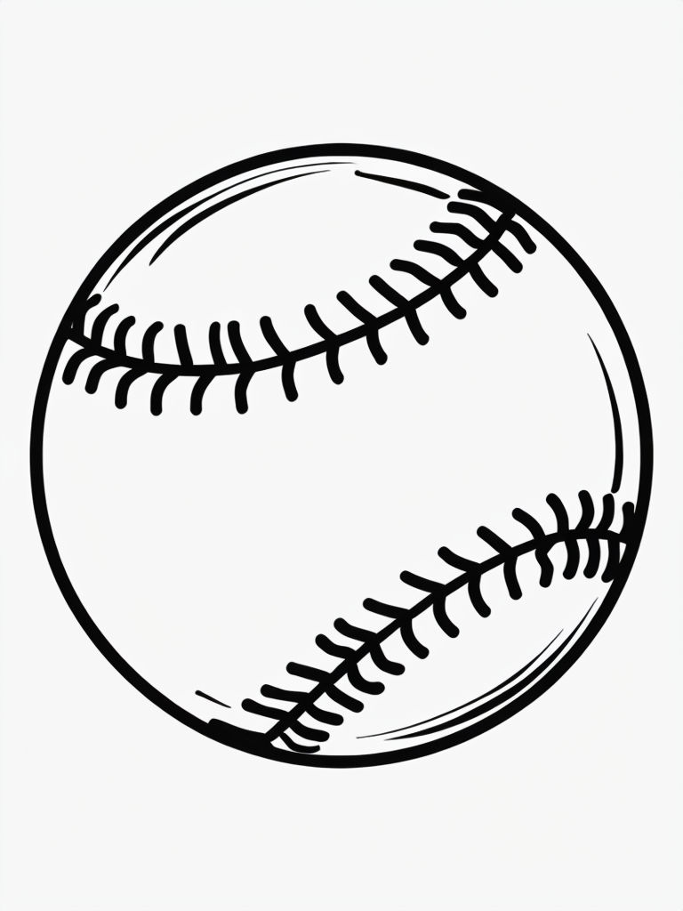 Minimalist Line Drawing of a Baseball Illustration Coloring Book Pages