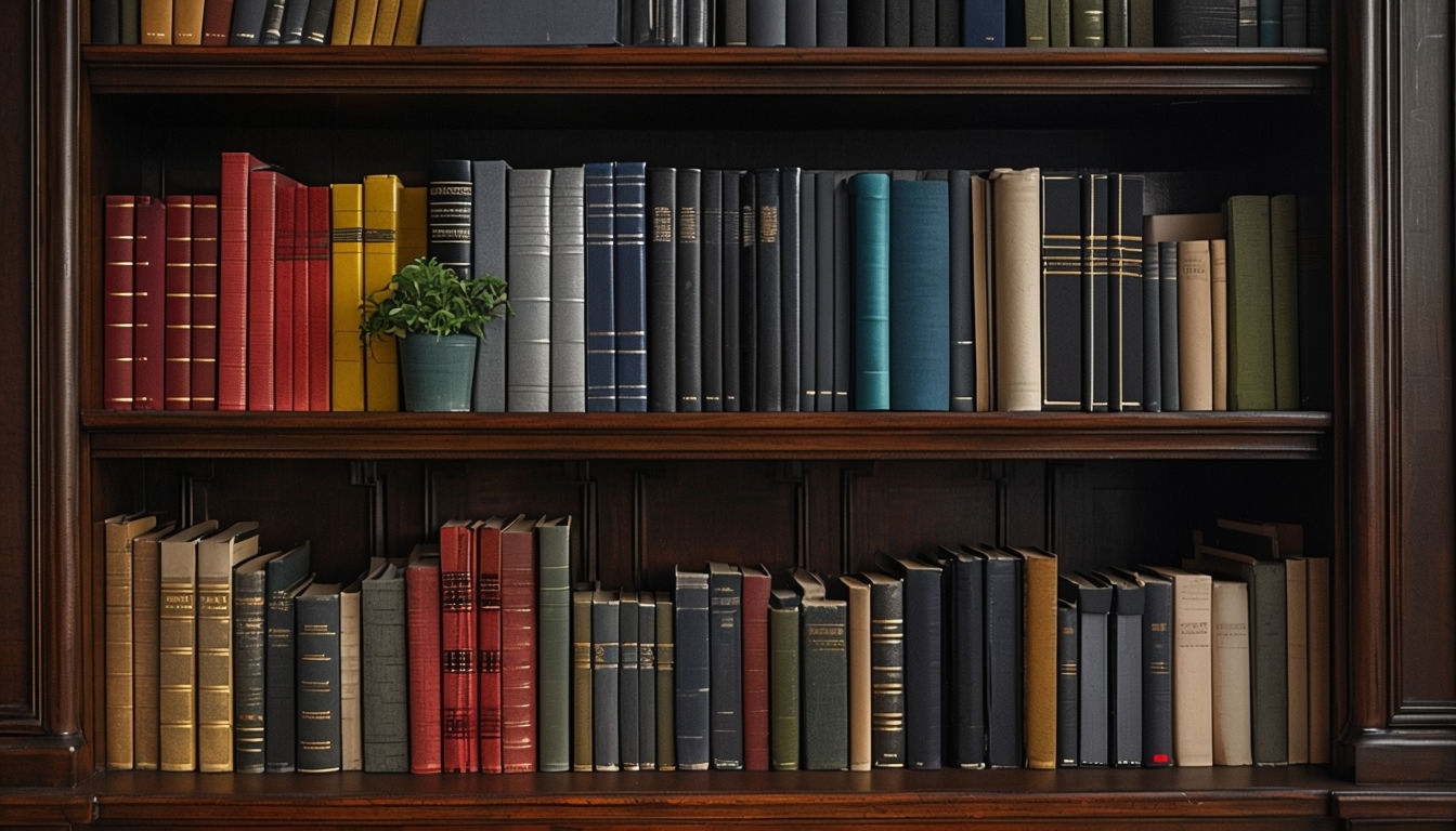 Elegant Bookshelf with Diverse Colors and Textures Virtual Background