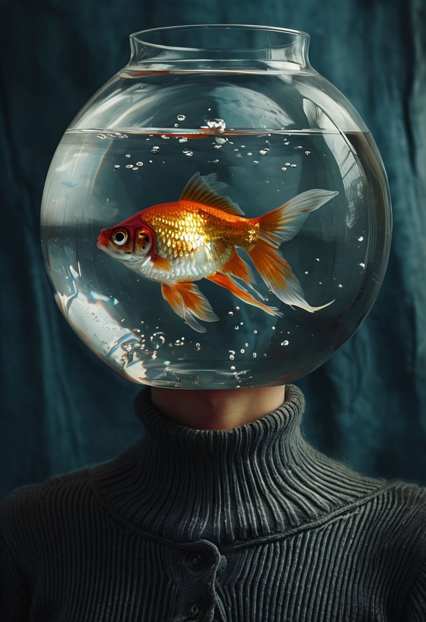 Surreal Portrait with Goldfish in a Fishbowl Illustration Art