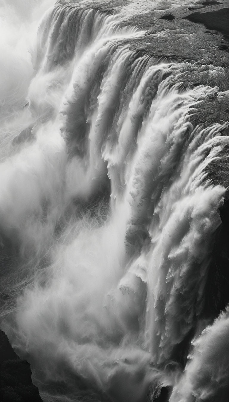 Dramatic Black and White Waterfall Motion Wallpaper