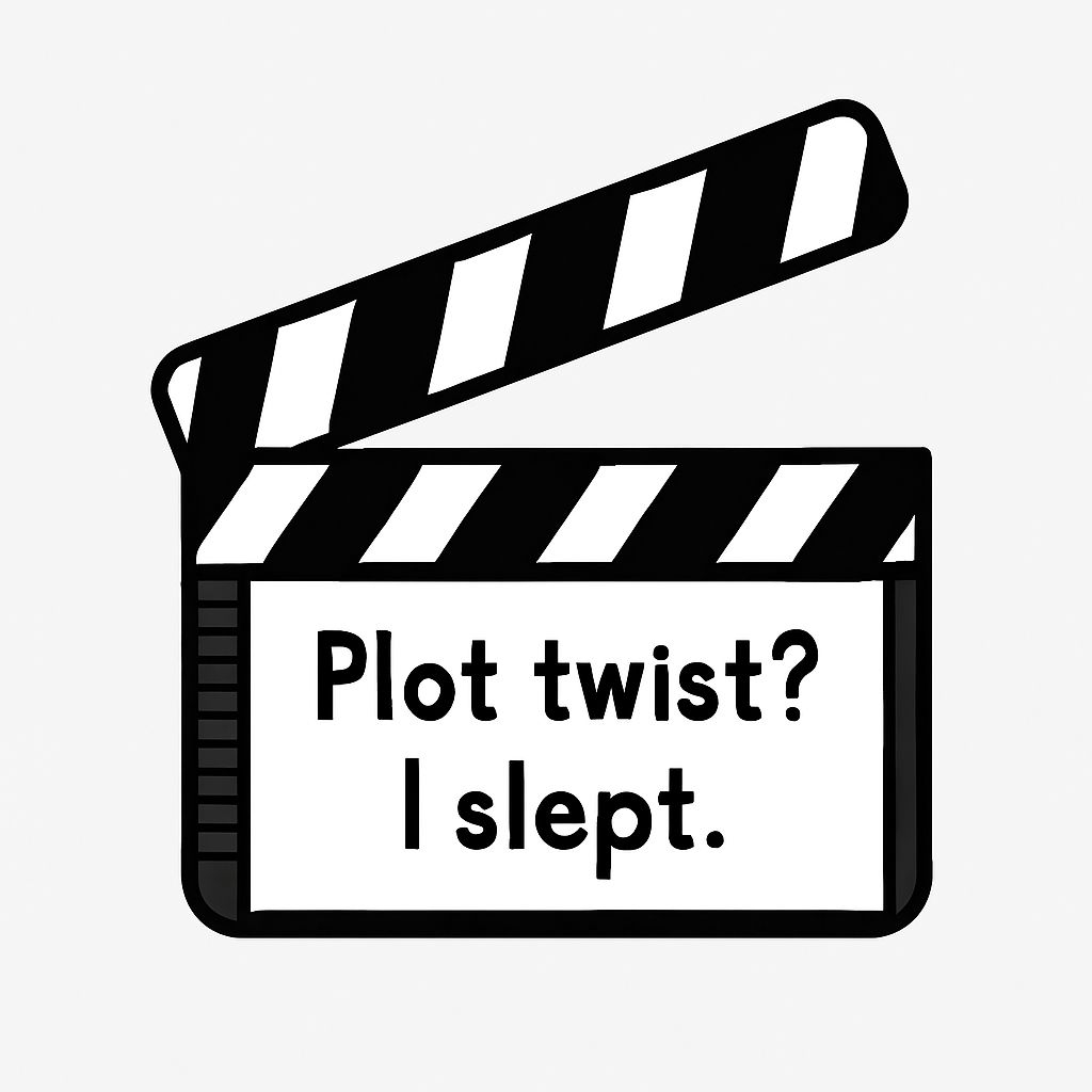 Minimalist Black and White Clapperboard with Humorous Text Sticker