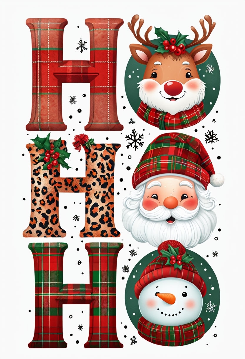 Festive 'HO HO' Christmas Characters Illustration for Holiday Cheer Card