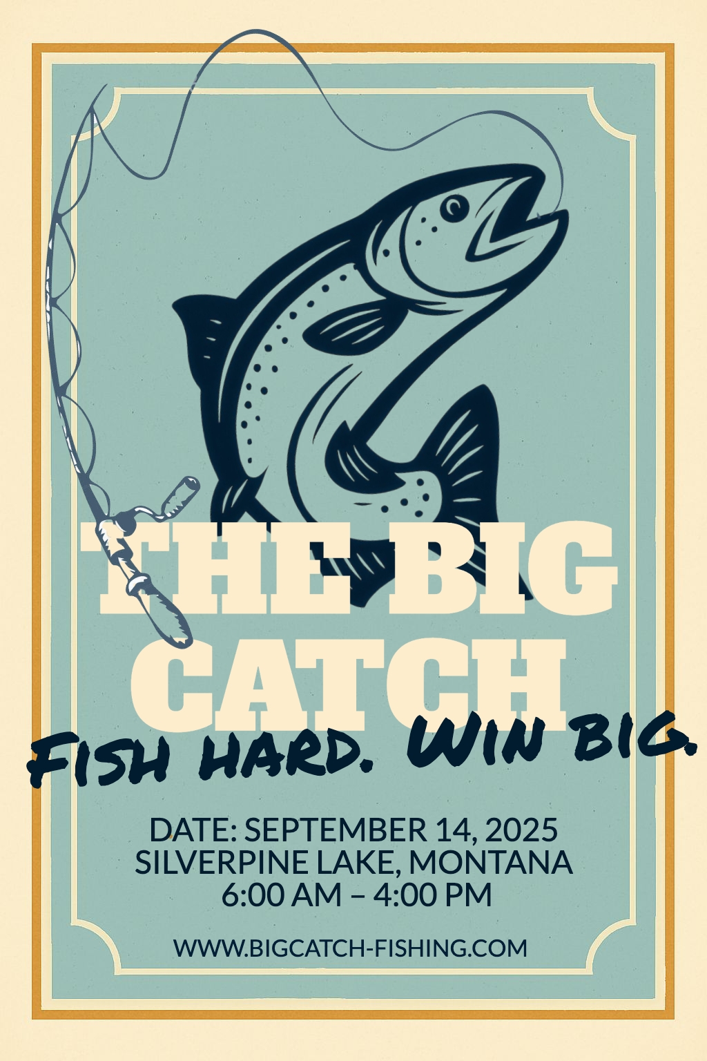 Vintage Fishing Event Poster Featuring The Big Catch Design Flyer