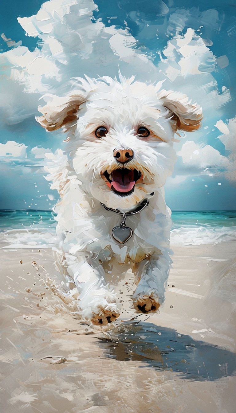 Joyful Fluffy Dog Running on Beach Impressionist Art Phone Case Cover