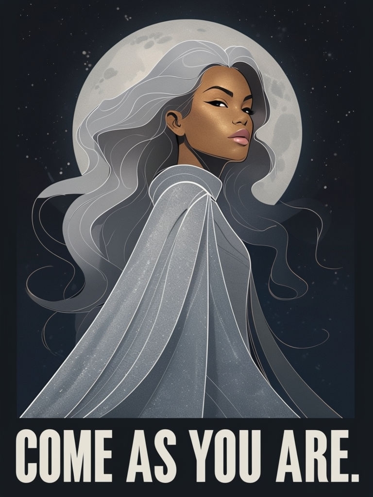 Empowering Minimalist Woman's Portrait with Full Moon Poster