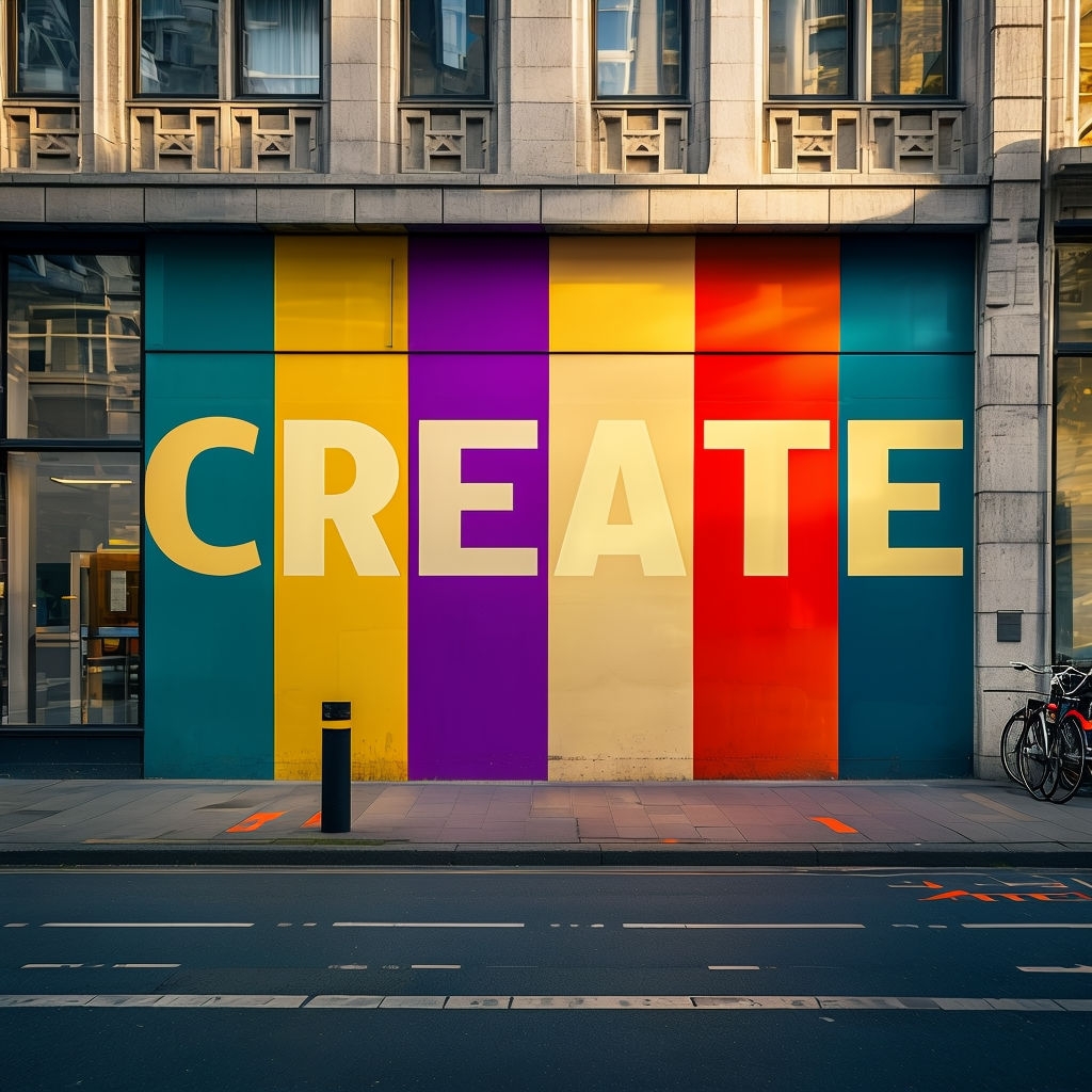 Vibrant Urban Mural with 'CREATE' Inspirational Message Poster