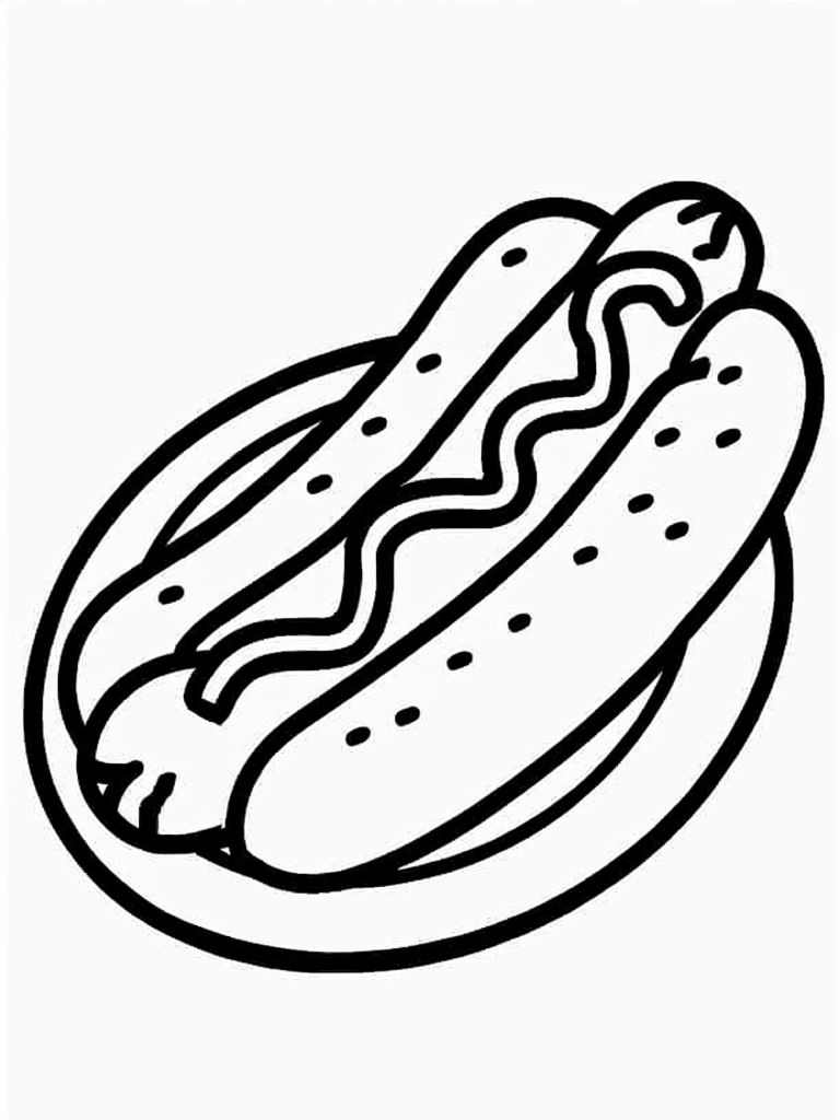 Simple Black and White Cartoon Hot Dog Outline for Coloring Book Pages