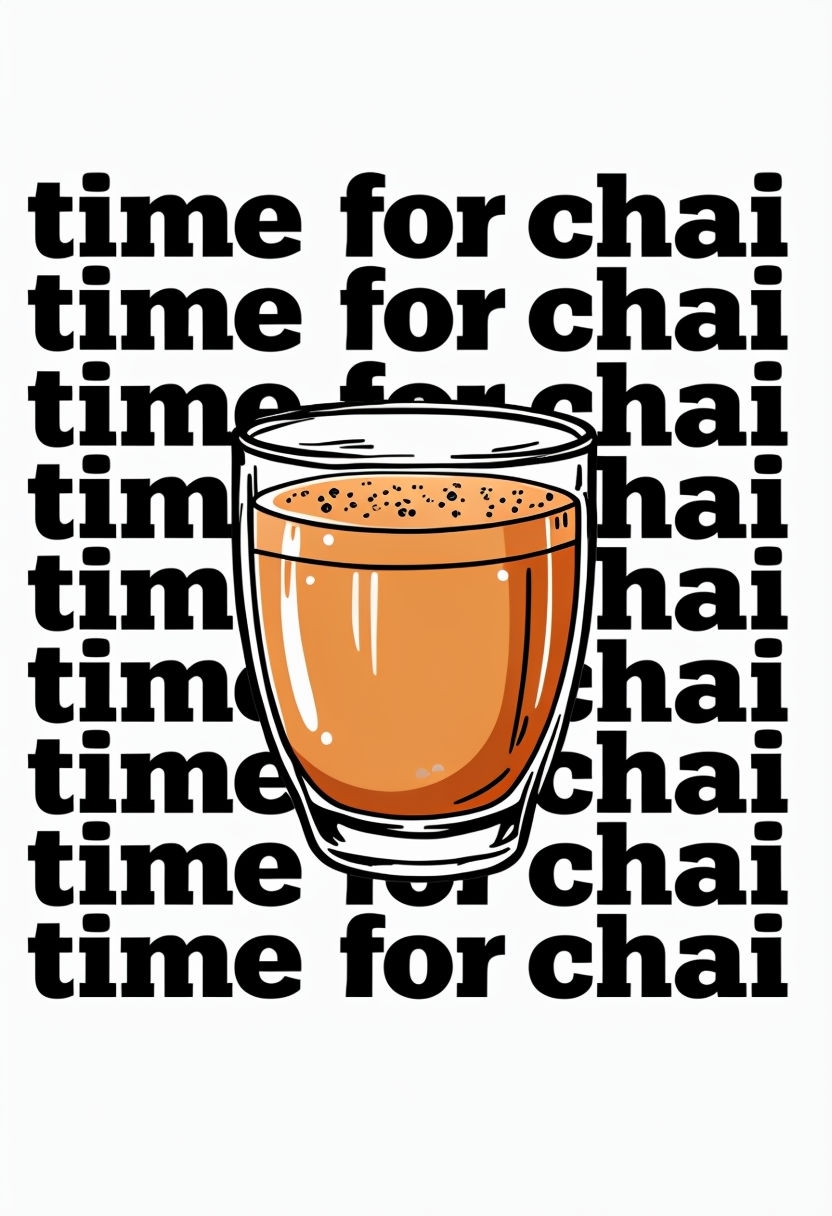 Charming Cartoon Chai Tea Glass with Time for Chai Text Poster