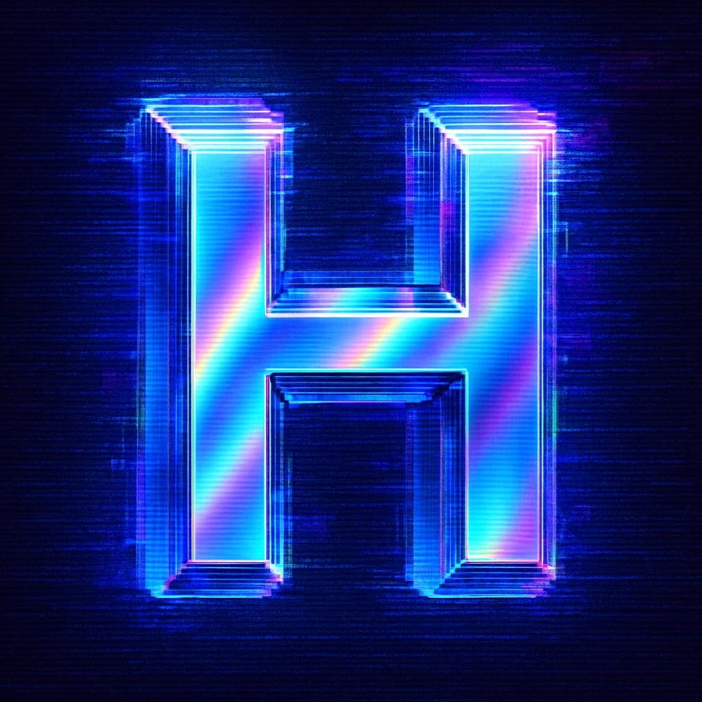 Iridescent 3D Letter H Digital Artwork with Futuristic Glitch Effects Monogram