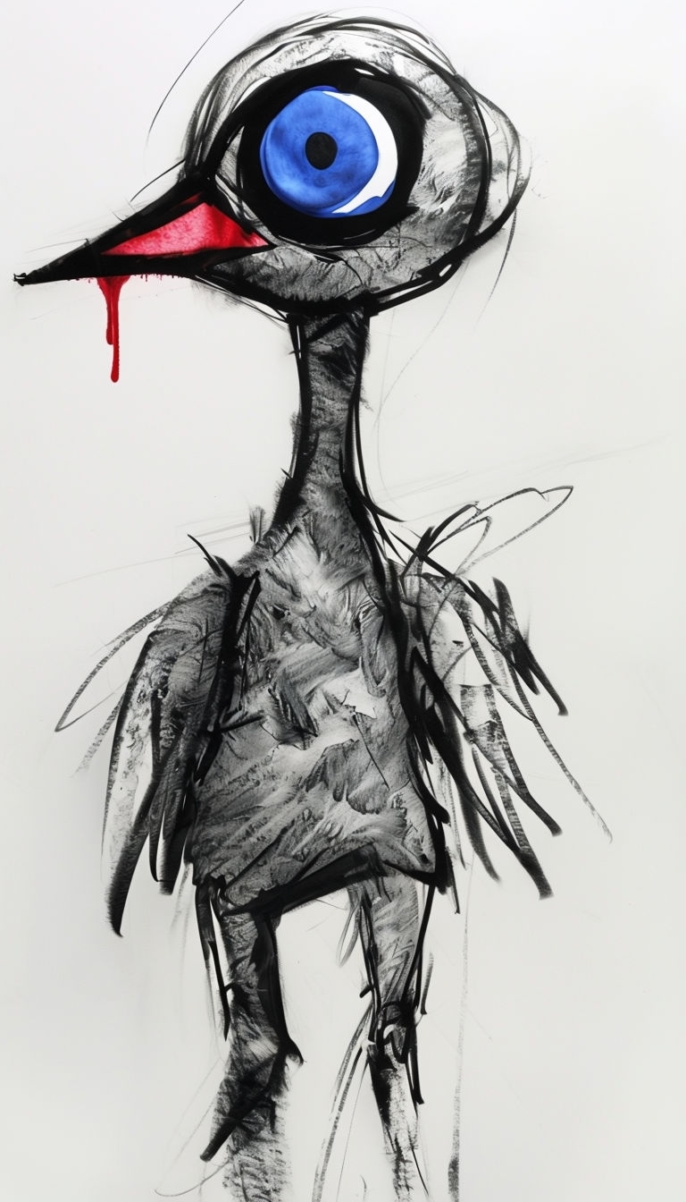 Stylized Bird-Human Creature Drawing with Bold Colors Mobile Wallpaper