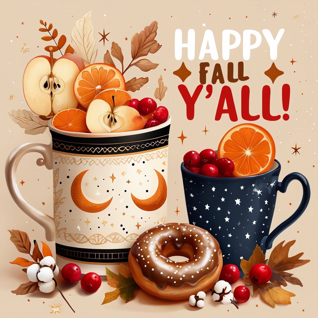 Cozy Autumn Mugs and Doughnut Illustration Poster