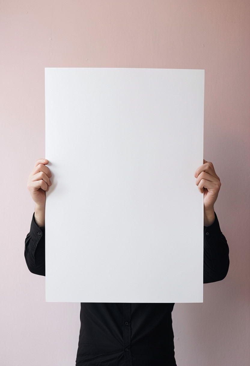 Elegant Hands Holding Blank White Poster Against Pink Wall Mockup