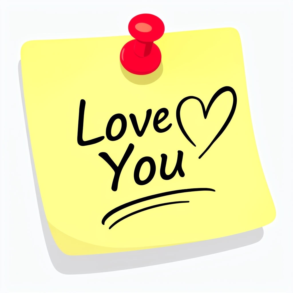 Love You Yellow Sticky Note with Red Push Pin Sticker