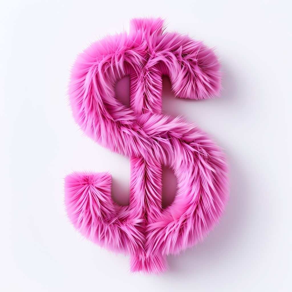 Vibrant Pink Fuzzy Dollar Sign Illustration on White Background Sticker