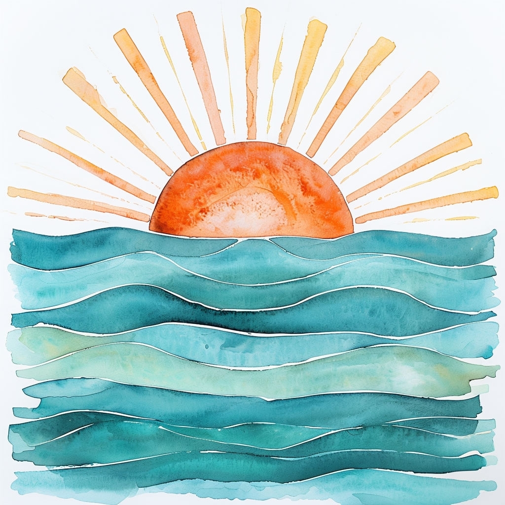 Serene Sunrise Over Ocean Watercolor Art Sticker