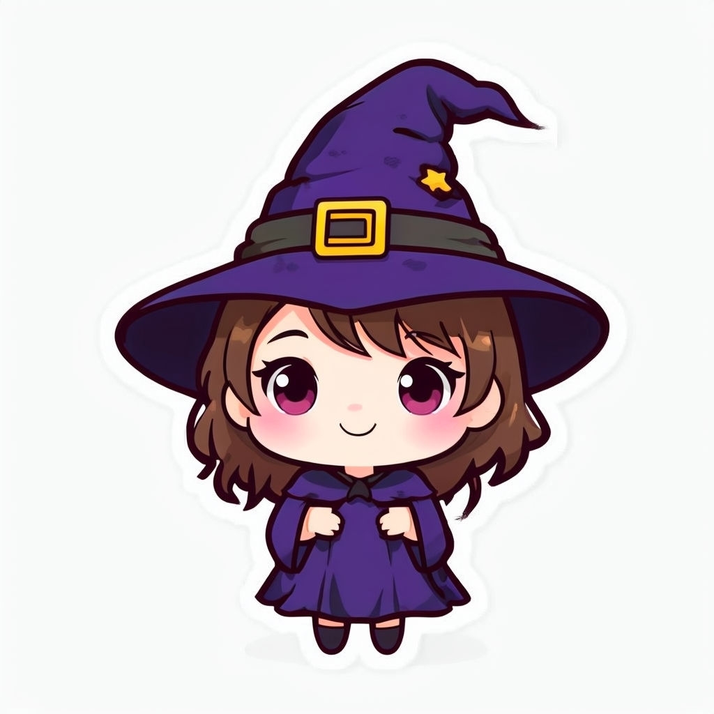 Adorable Chibi Witch Cartoon Character Halloween Sticker