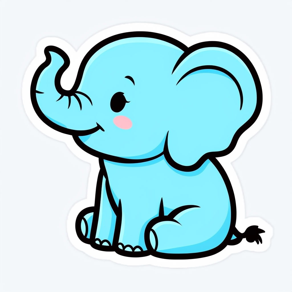 Adorable Light Blue Cartoon Elephant Illustration Sticker