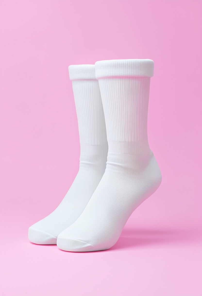 Playful Minimalist Crew Socks Mockup on Pastel Pink Background Mockup